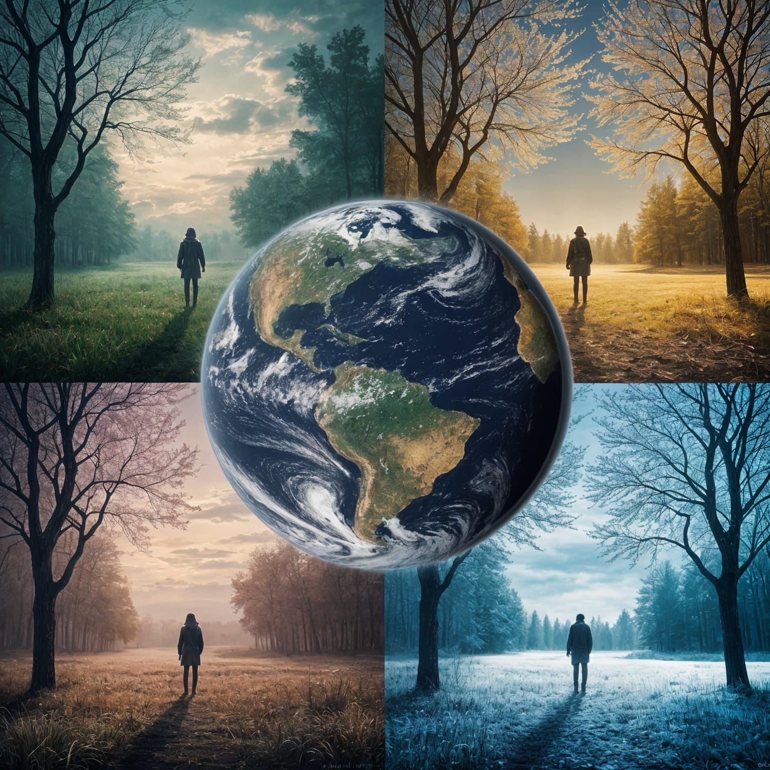 Four Seasons Surreal Landscape: Impressionistic AI Art