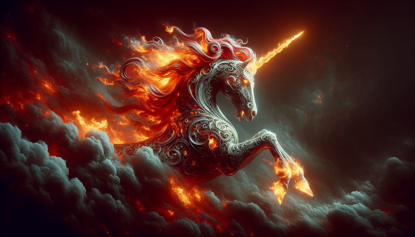 Legendary Fire Unicorn in Hyperrealistic HDR