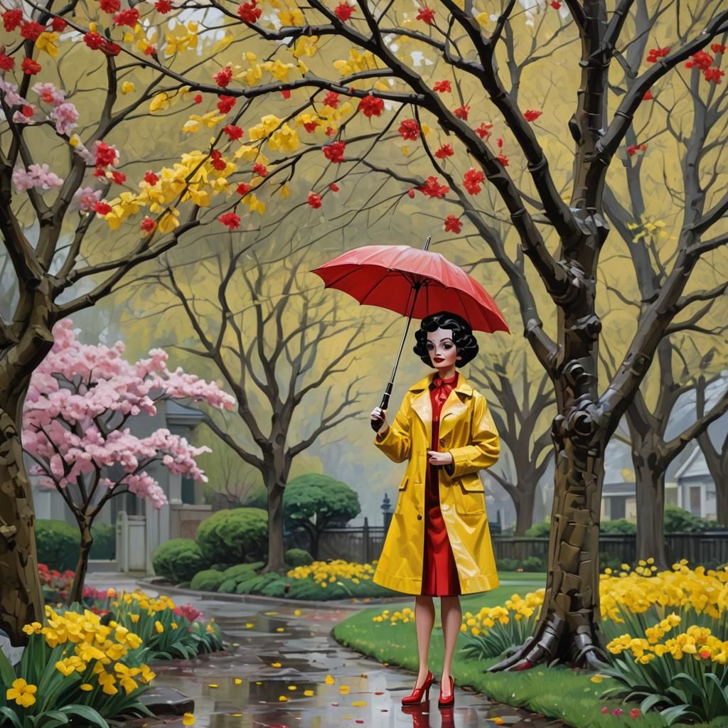 Betty Boop Barbie in Yellow Raincoat: Impressionist Spring