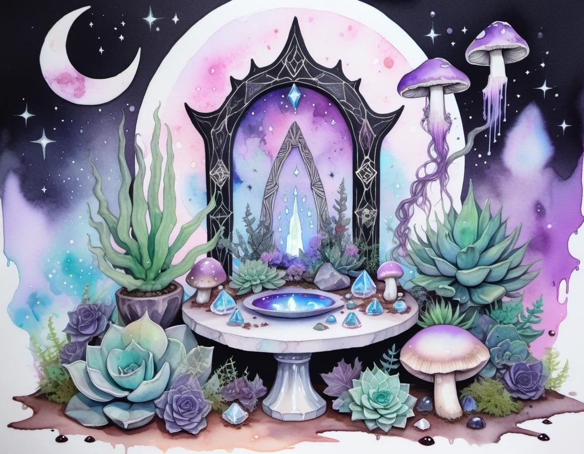 Pastel Goth Goddess Altar with Succulents