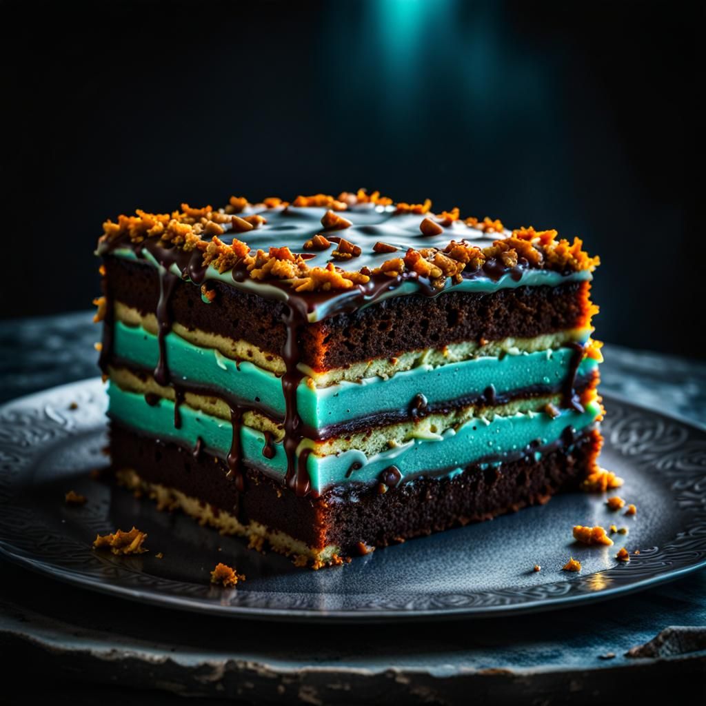 Appetizing Bioluminescent Layer Cake: A Hyperrealistic Maste...