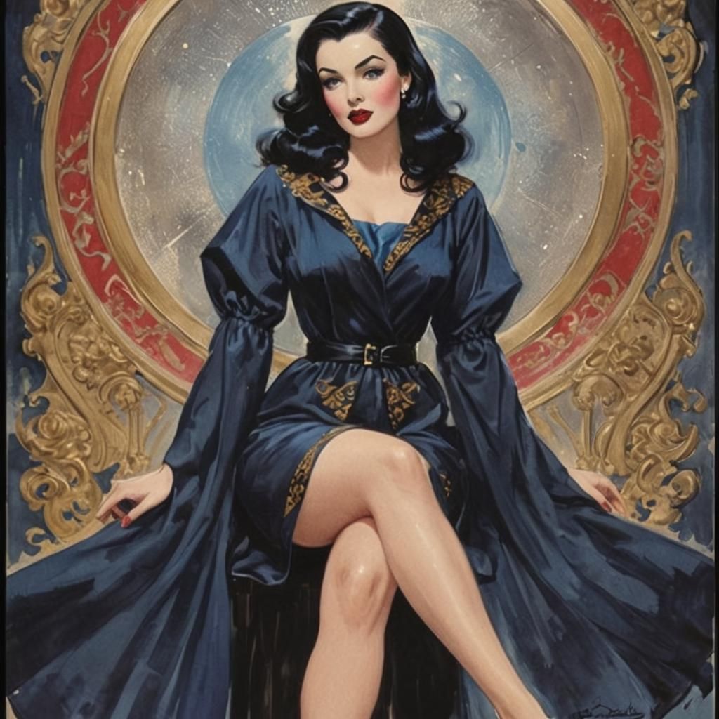 Alluring Woman in Watercolor Art Nouveau Style