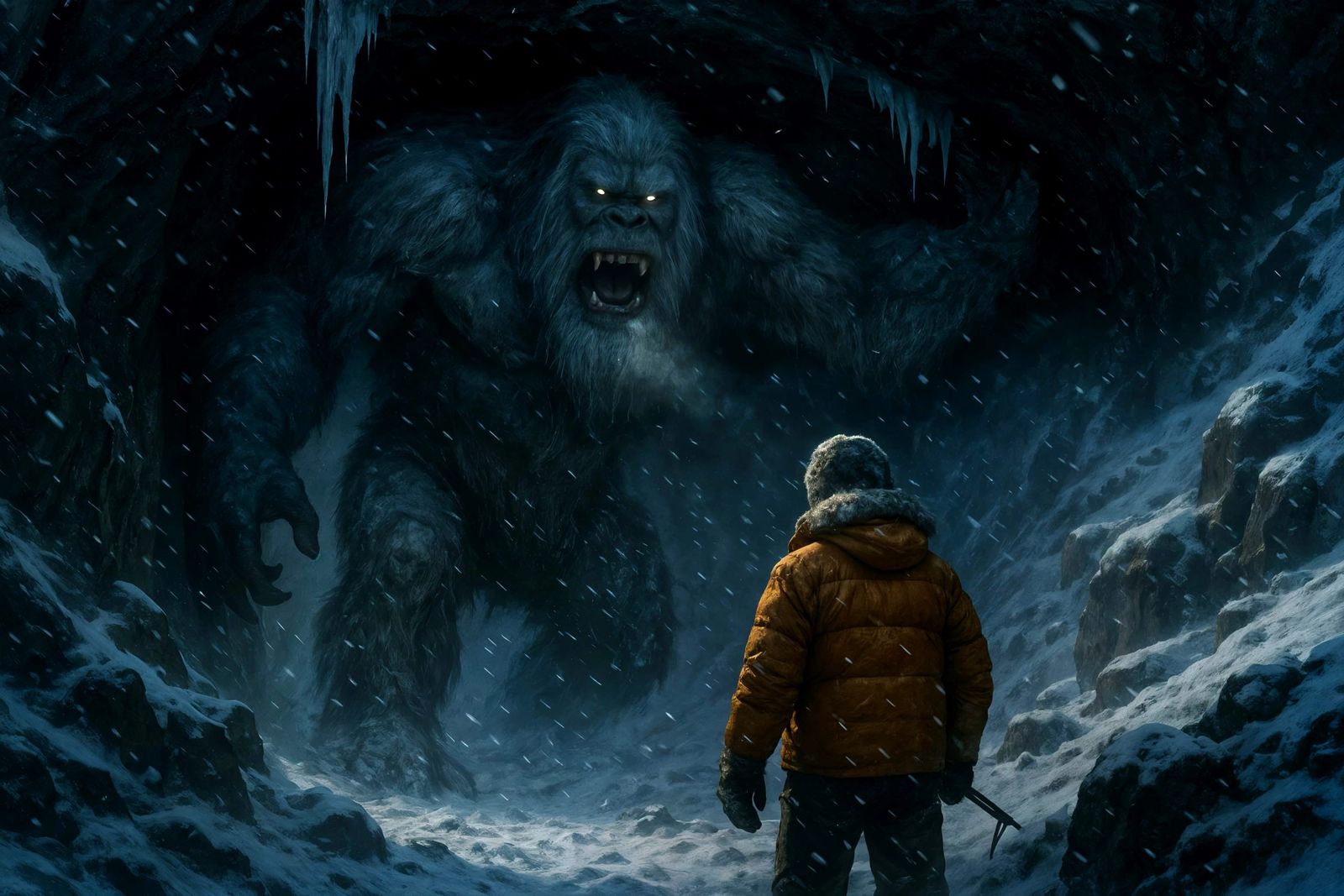 Massive Yeti Emerges in Blizzard, Cinematic Scene