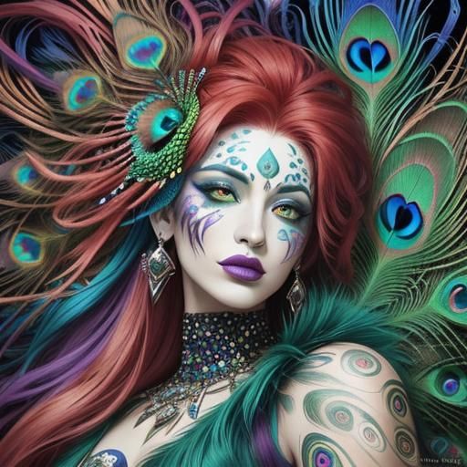 Dragon Woman Portrait in Abstract Expressionist Style