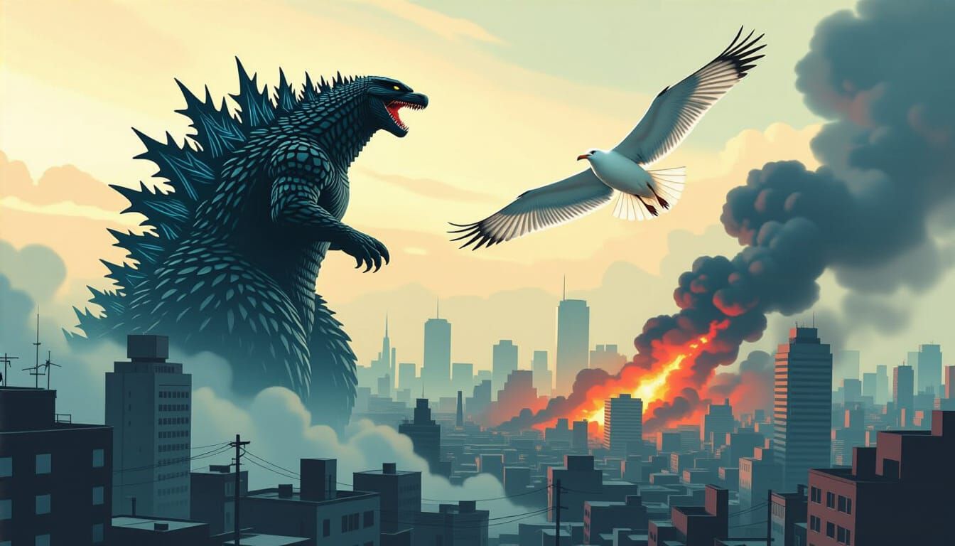 Seagull Over Godzilla's Destruction: Dystopian Futurism