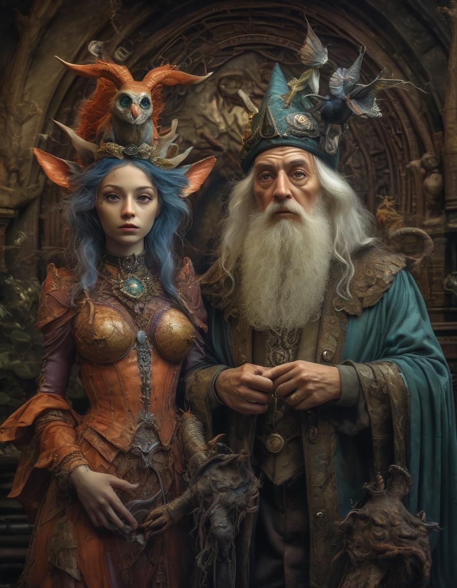 Wizard and Elven Queen in Surreal Dreamscape