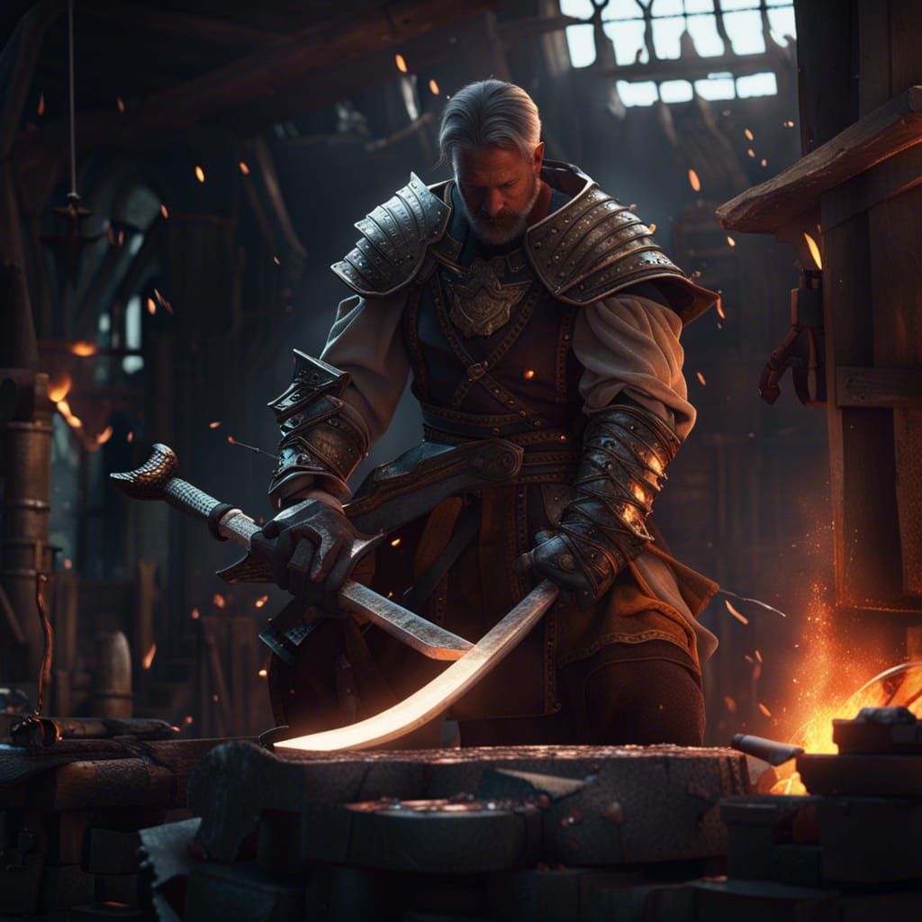 Blacksmith Forging a Giant Sword: Fantasy Concept Art