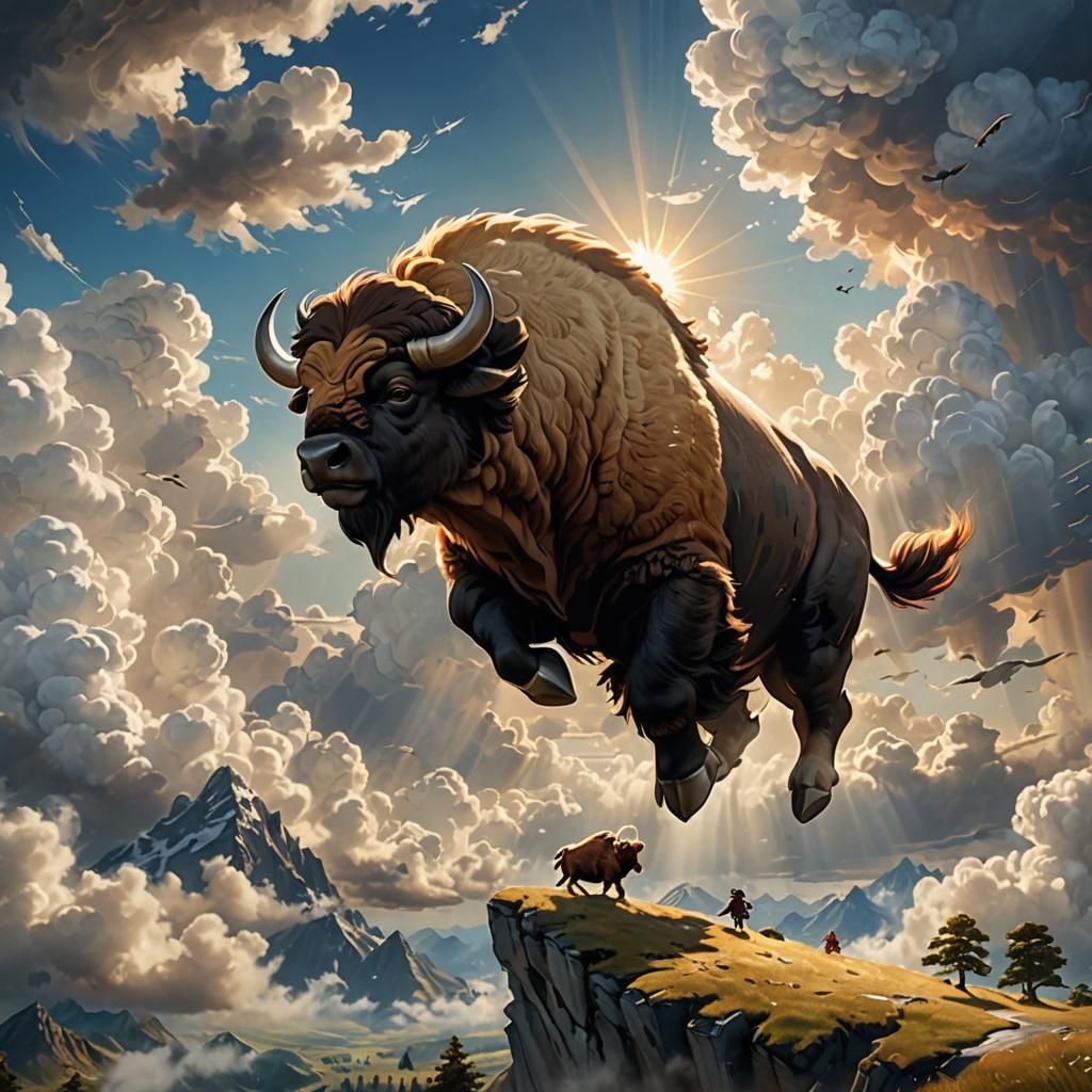 Epic Sky Bison Soaring Through Sunlight