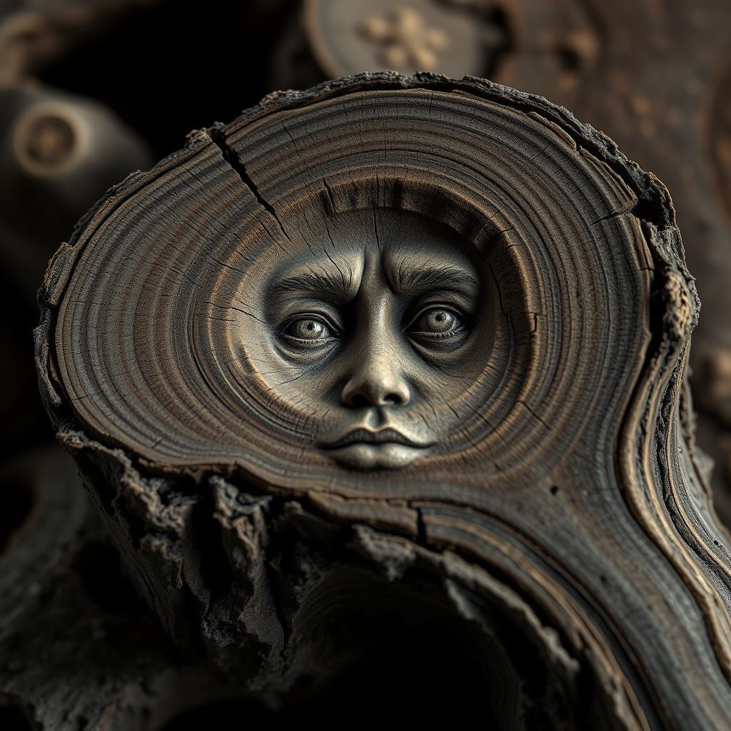 Wooden Face with Hyperrealistic Texture