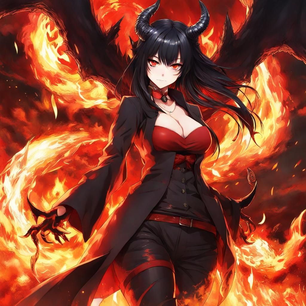 Fiery Demon Woman in Anime Style