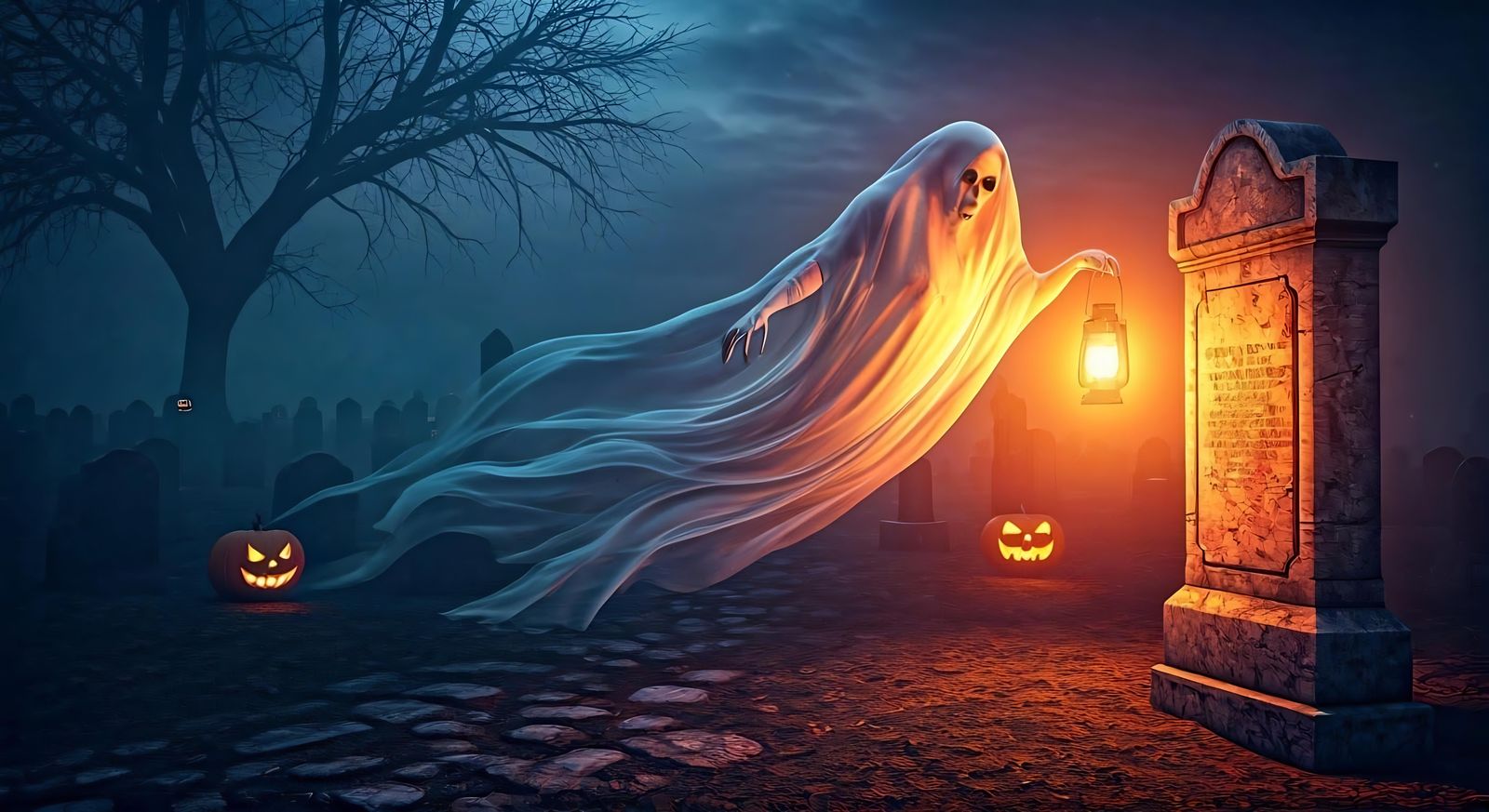 Ghostly Halloween Night in Cemetery: Hyperrealistic Concept ...