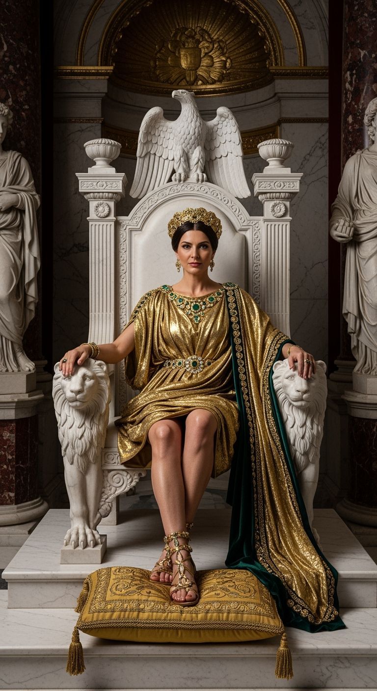 Roman Empress on Marble Throne in Photorealistic Style