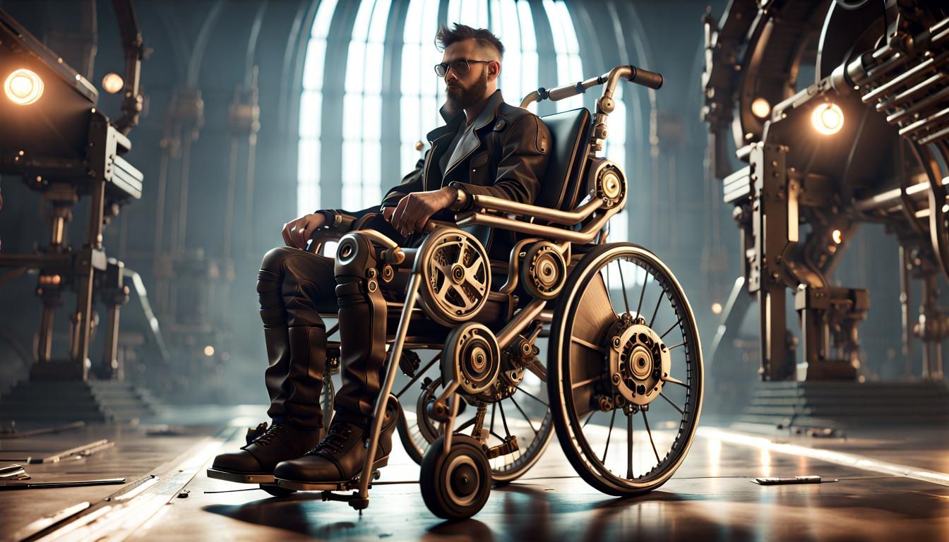 Steampunk Wheelchair in Detailed 3D Rendering
