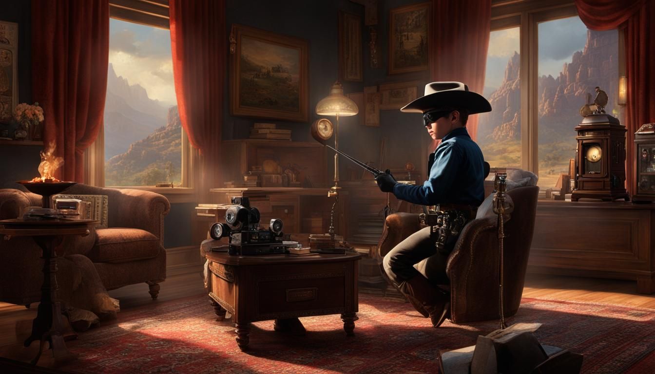 Boy as Lone Ranger Listening to Radio, Kinkade Style