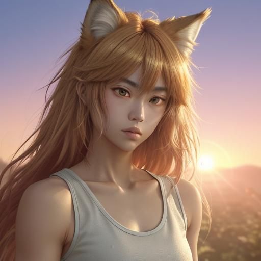 Teenage Werewolf Girl in Manga Anime Style