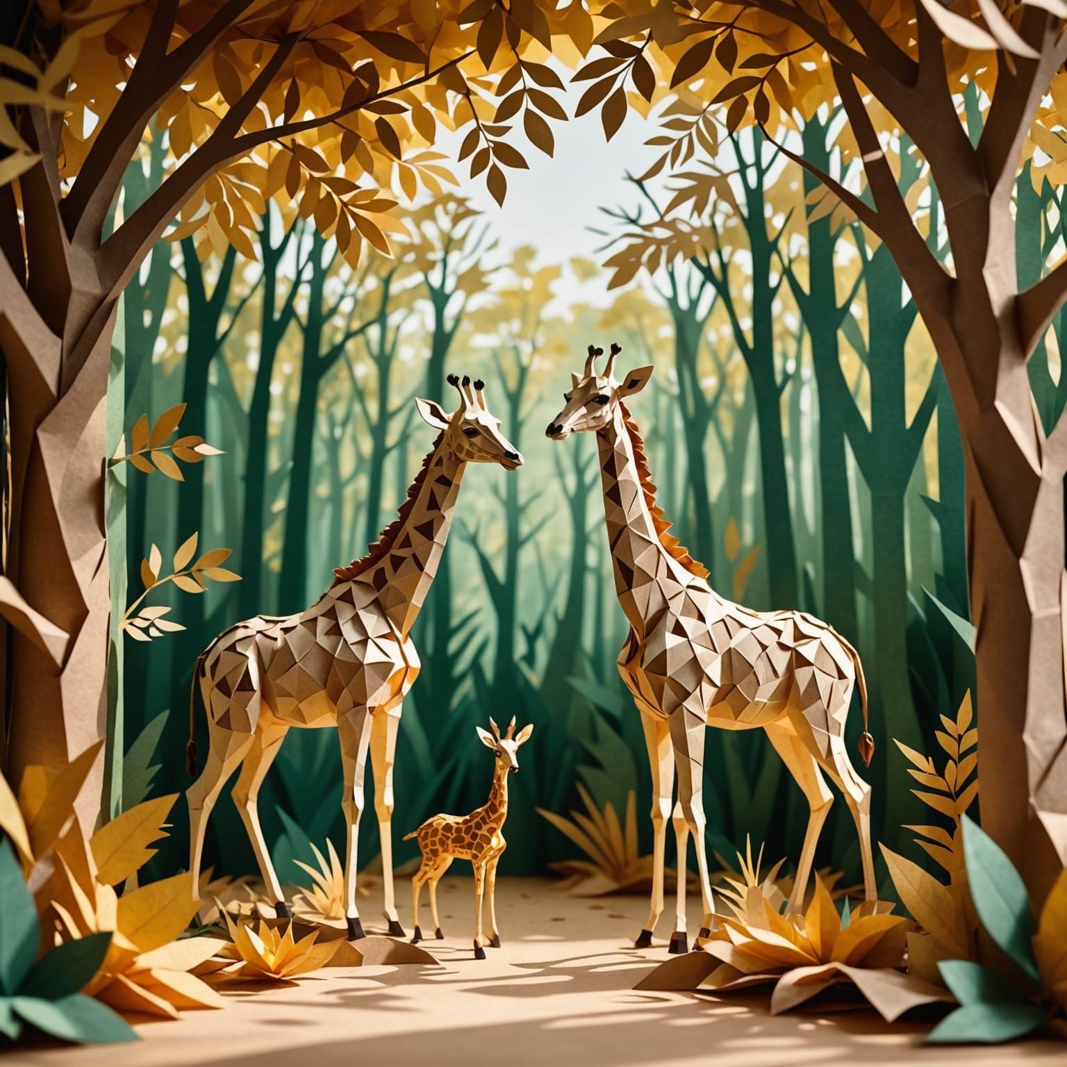 Whimsical Paper Animals in Layered Forest Clearing