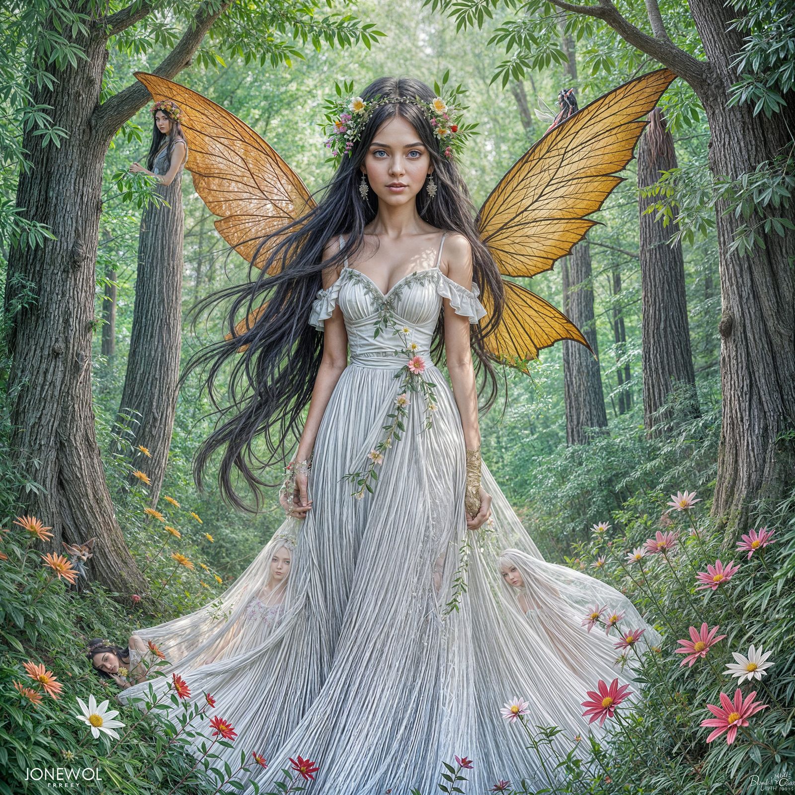 Ethereal Fairy in Floral Gown, Digital Art