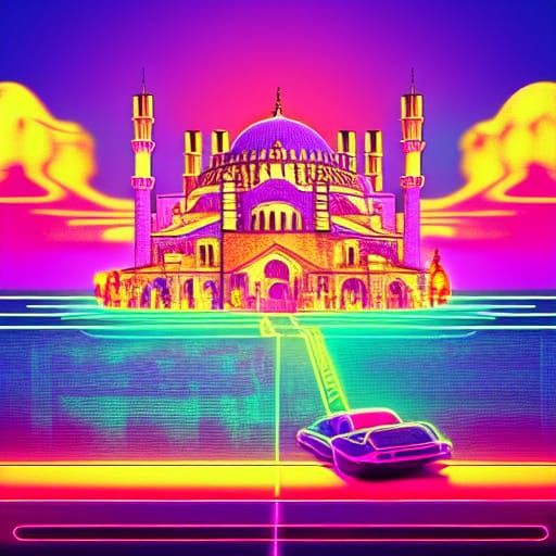 Constantinople in Synthwave Neon Retro Style