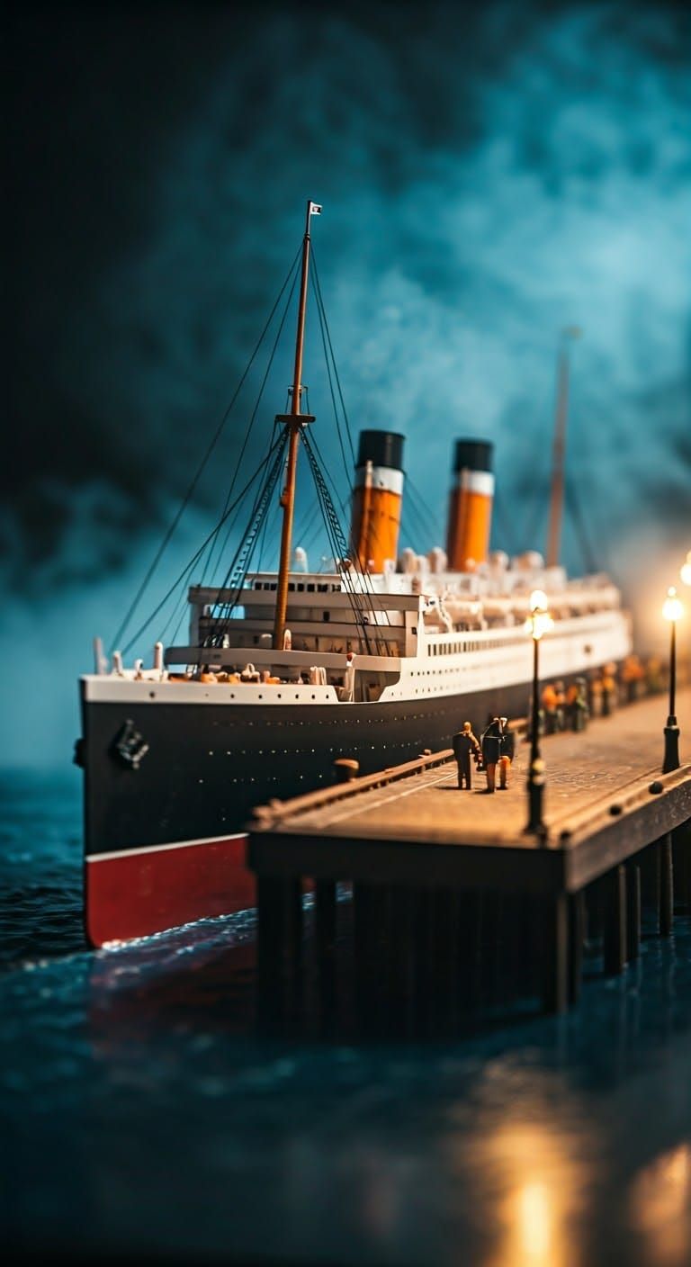 Miniature Ocean Liner Dock Scene in ABS Plastic