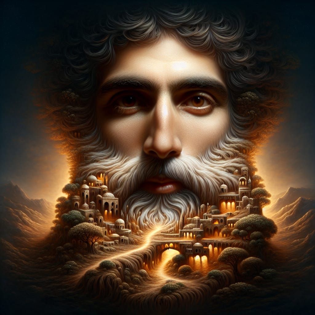 Surreal Landscape Emerges from Man's Face in Digital Art