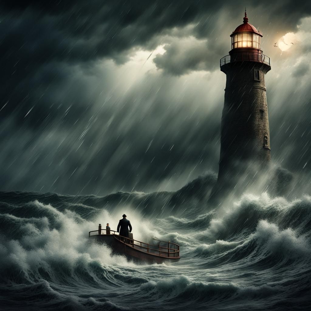 Lighthouse Keeper in Storm: Fantasy Concept Art