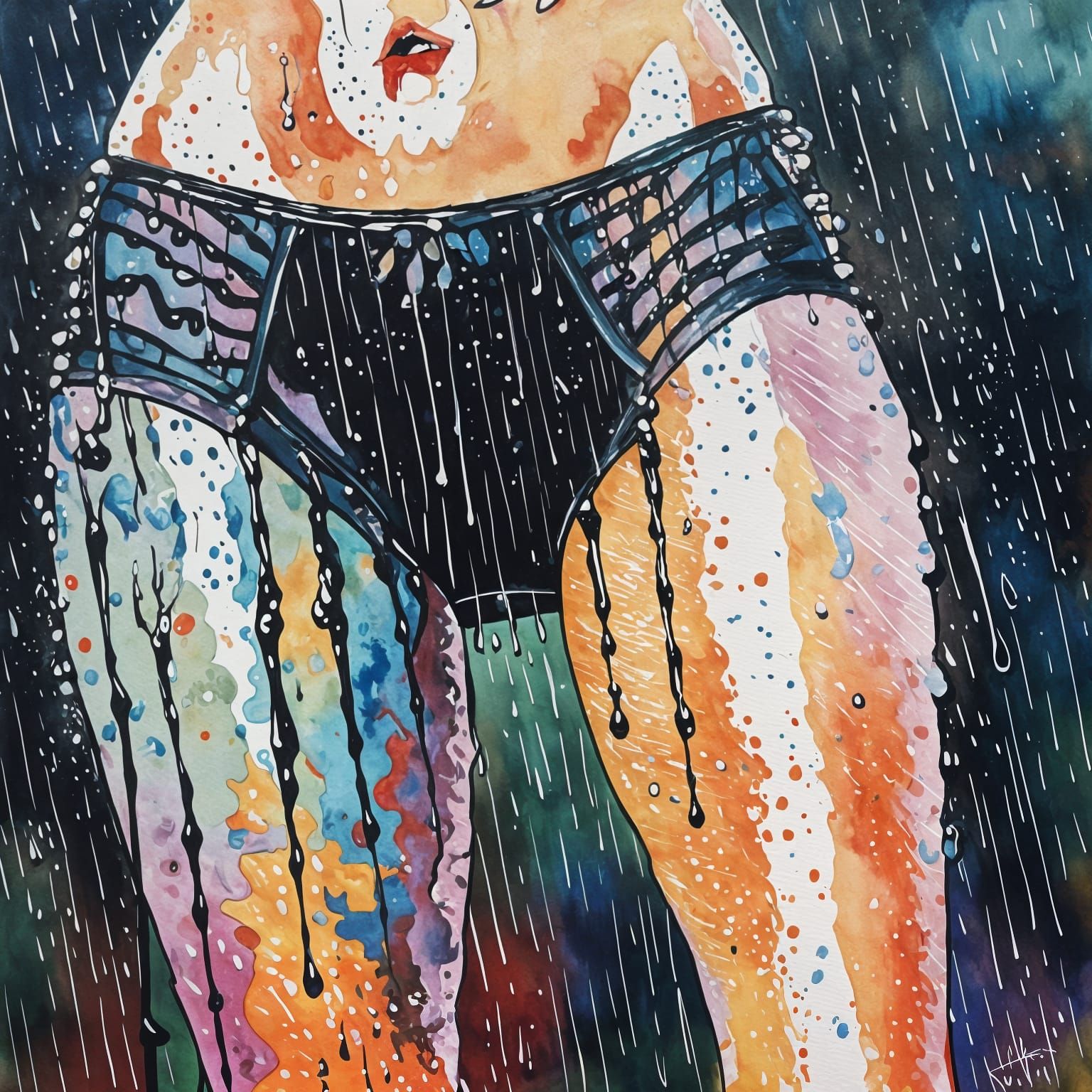 Burlesque Lingerie Tears: Abstract Pop Art in Gouache