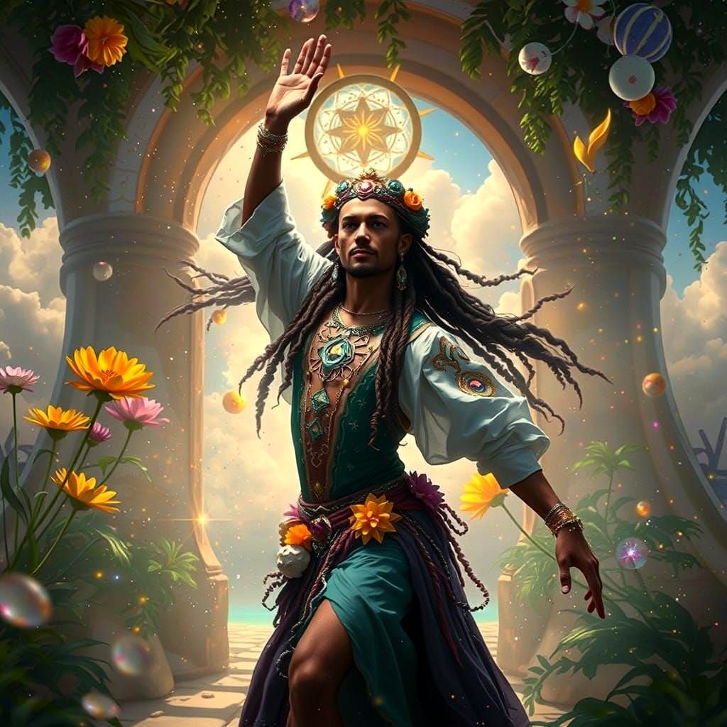 Ethereal Man Dances in Cosmic Vortex