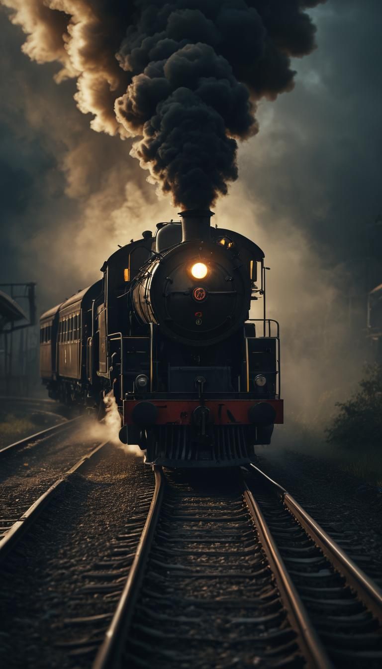 Epic Steam Train Close-Up in Cinematic Lighting