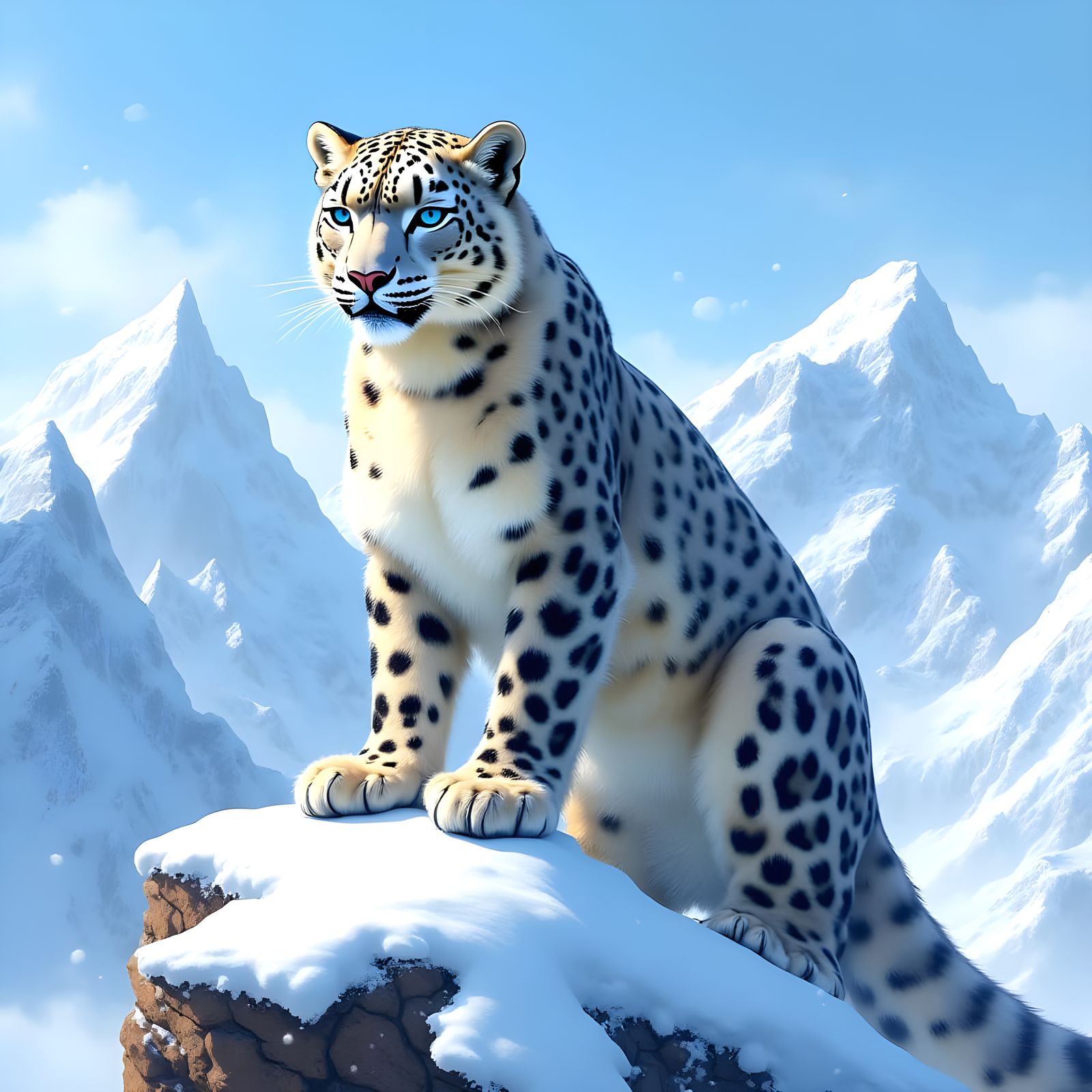 Snow Leopard Portrait in Hyperrealistic Style