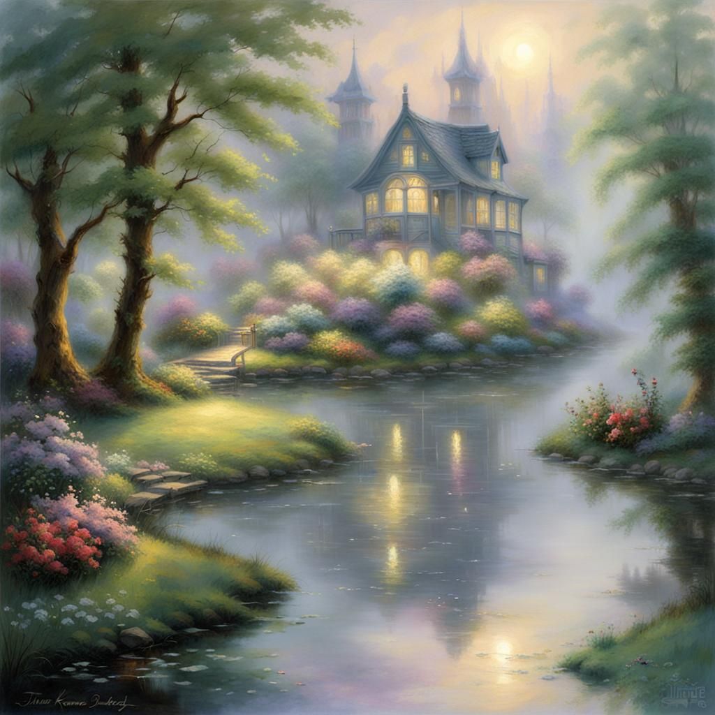 Ethereal Foggy Pond in Hyperdetailed Fantasy Style