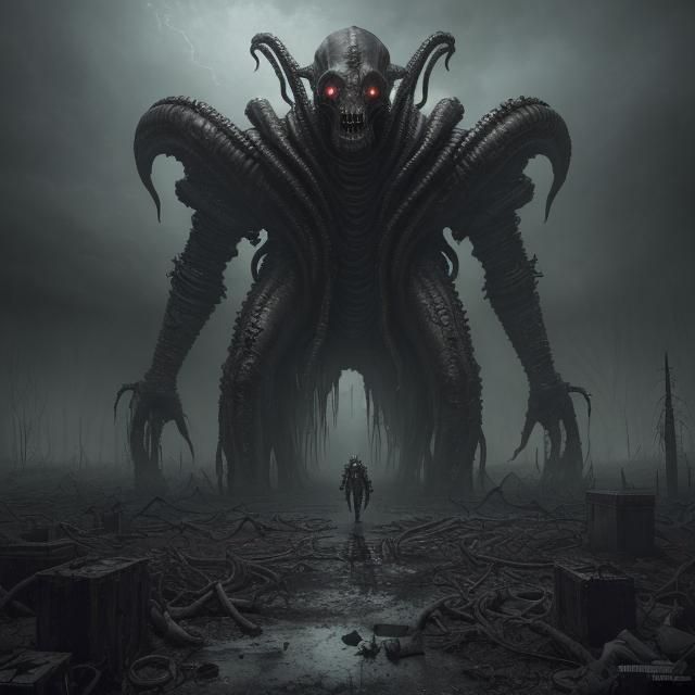 Post-Apocalyptic World Ruined by Elder God in Dark Photo