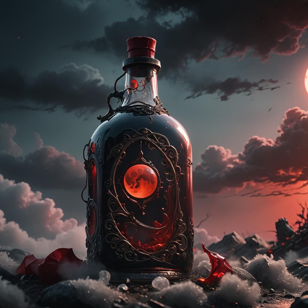 Blood Moon in Ornate Bottle: Fantasy Concept Art