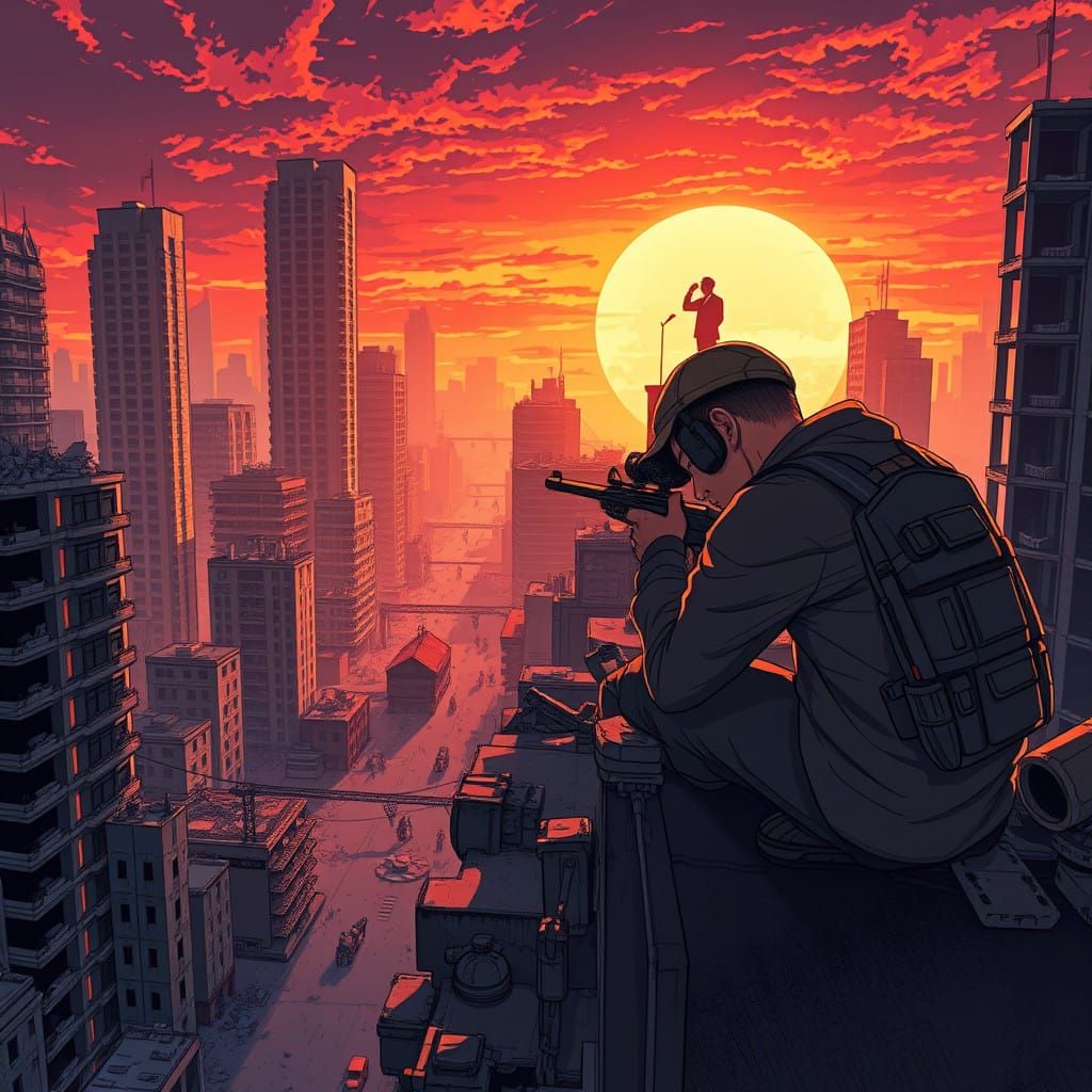 Sniper Confronts Moral Dilemma in War-Torn Cityscape