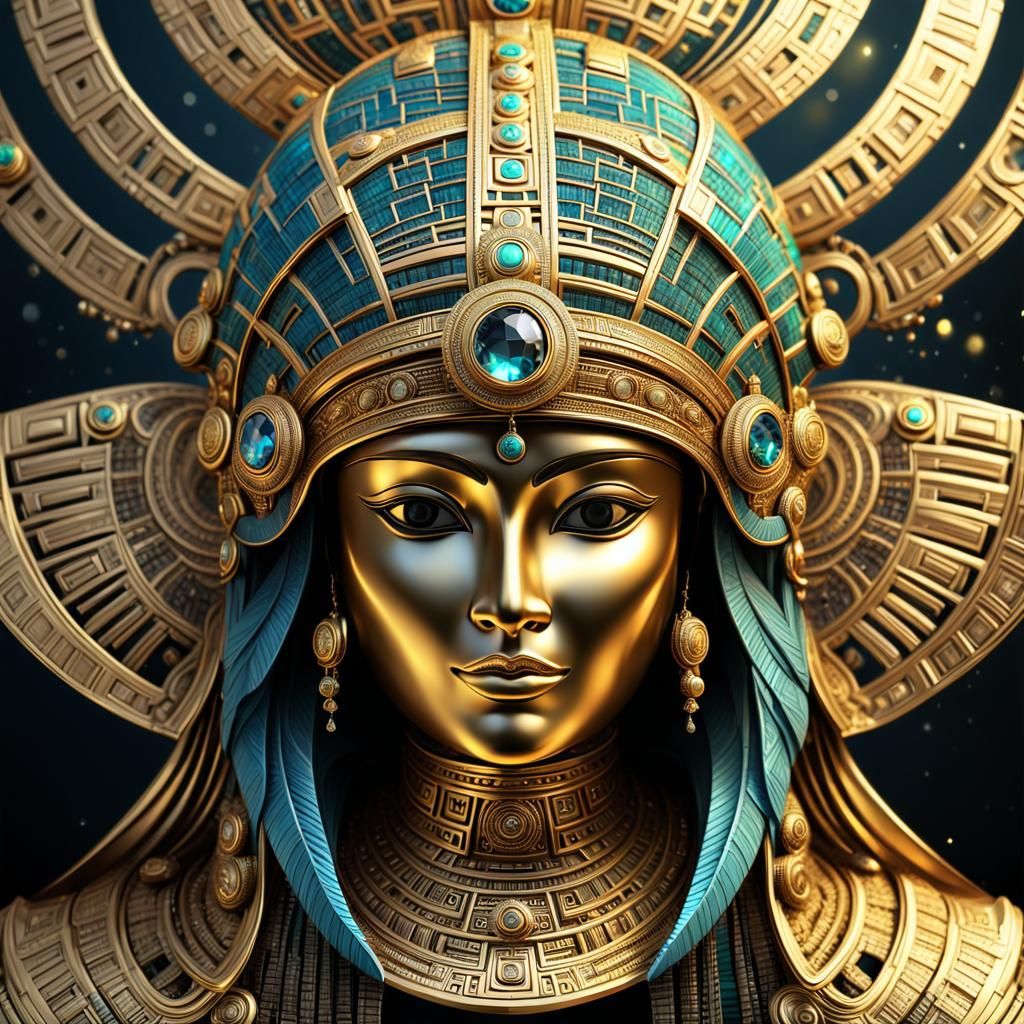 Inca Goddess Helmet in Gold, Diamond and Glass