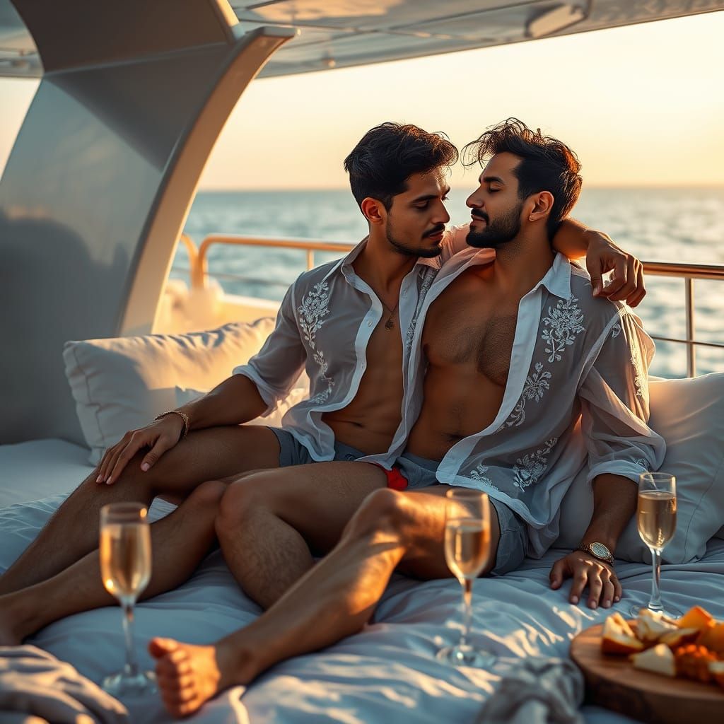 Muscular Indian Men in Golden Hour Yacht Scene