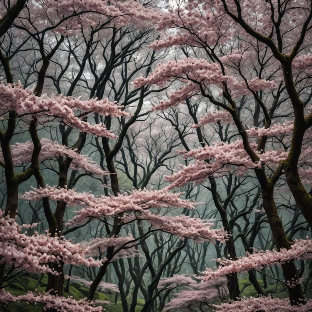 Hyperrealistic Sakura Forest in Cinematic Style