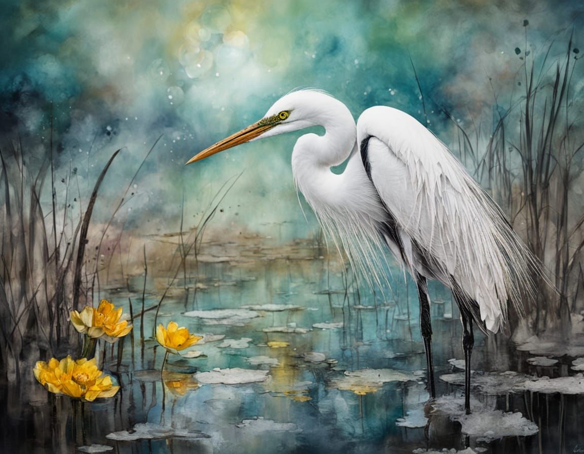 Eastern Great Egret in Magical Marshland