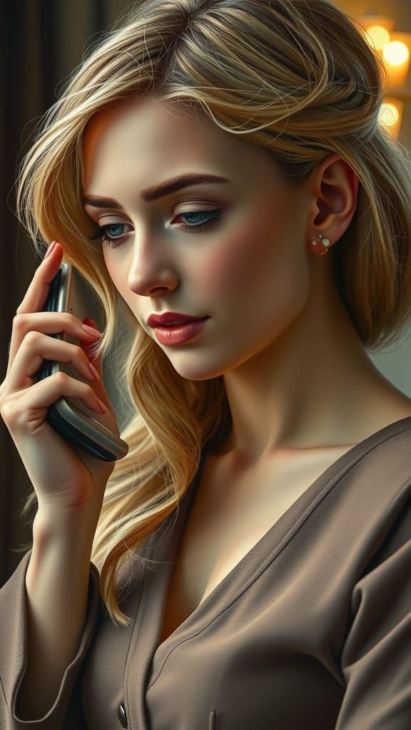 Woman Listening on Phone with Elegant Attire