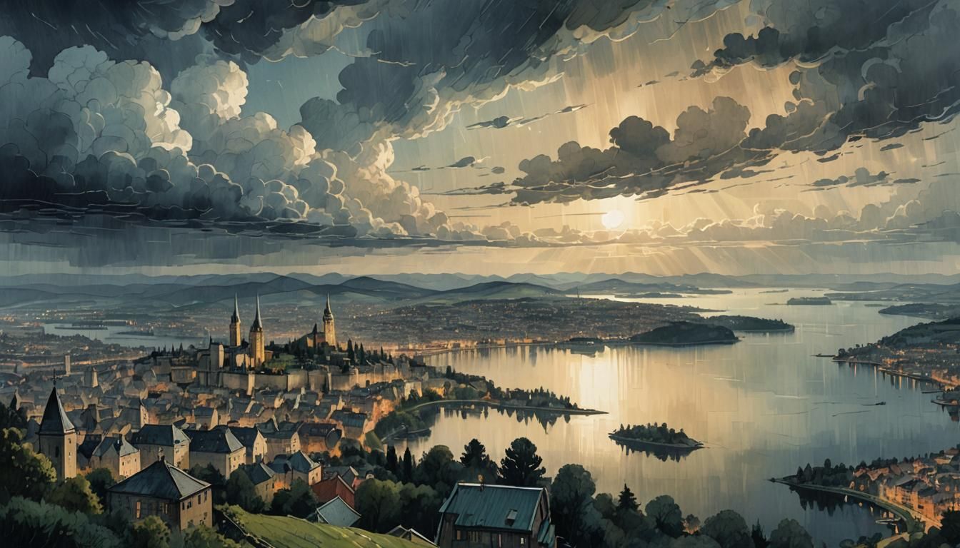 City View Illustration in Retro D&D Style