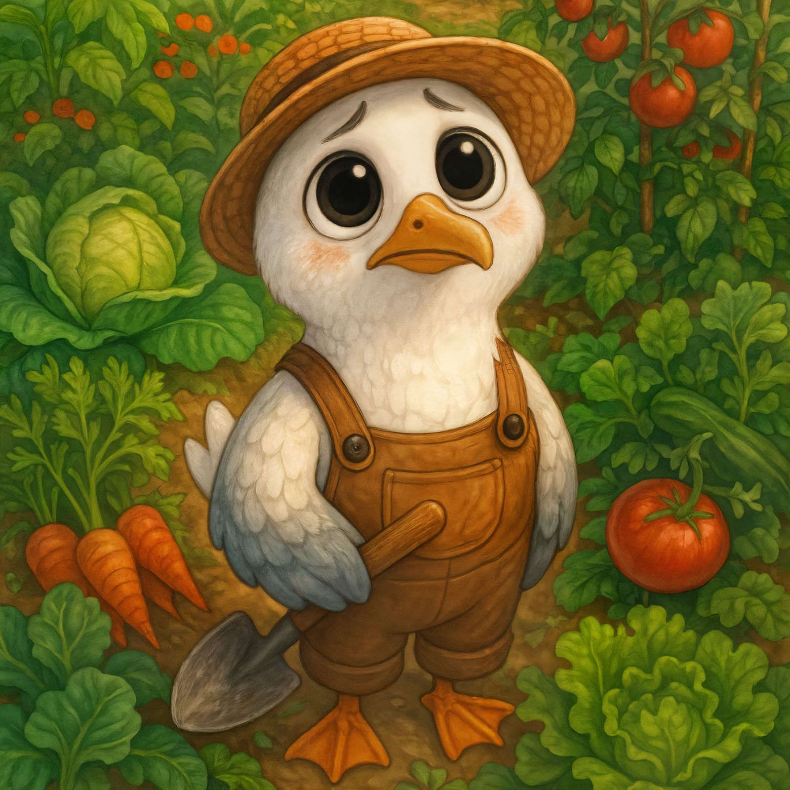 Adorable Seagull Gardener with Vegetable Garden