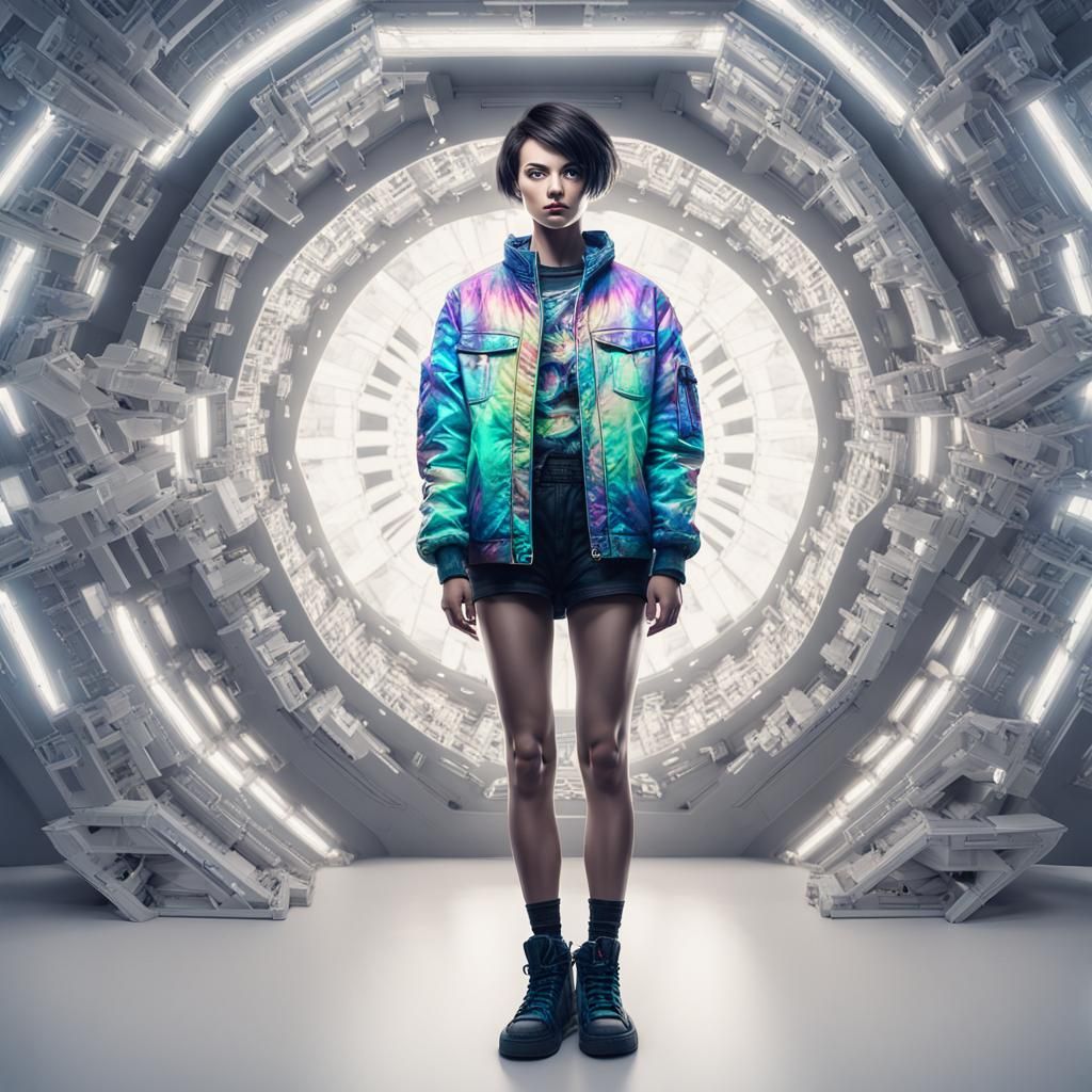 Hyperrealistic 90s Raver Portrait, White Background