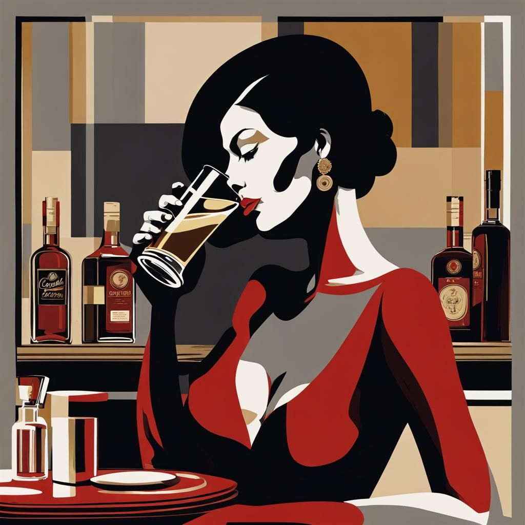 Woman in Dark Bar: Conceptual Digital Art