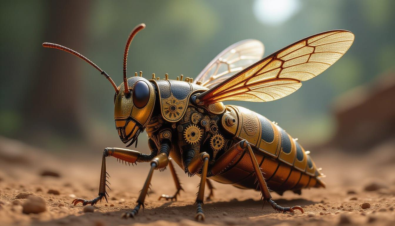 Steampunk Grasshopper Warrior in Detailed Armor