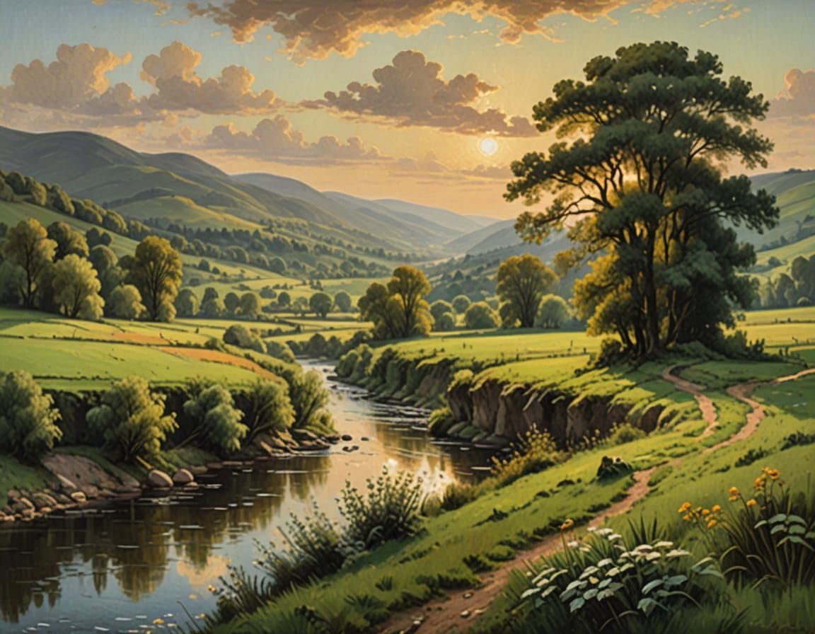 A Dreamy English Countryside Scene in the Style of Constable