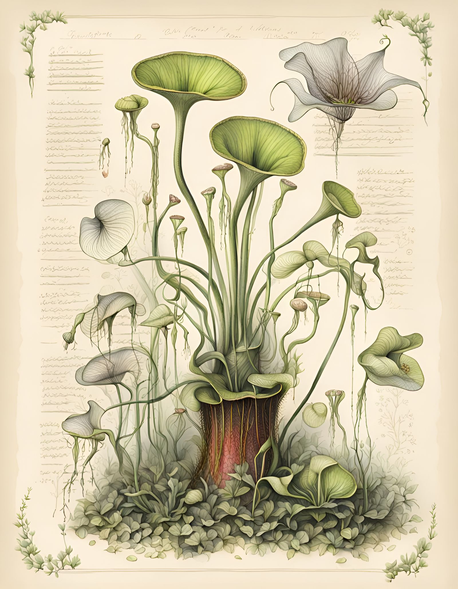 Botanical Ink Sketch of Carnivorous Plant