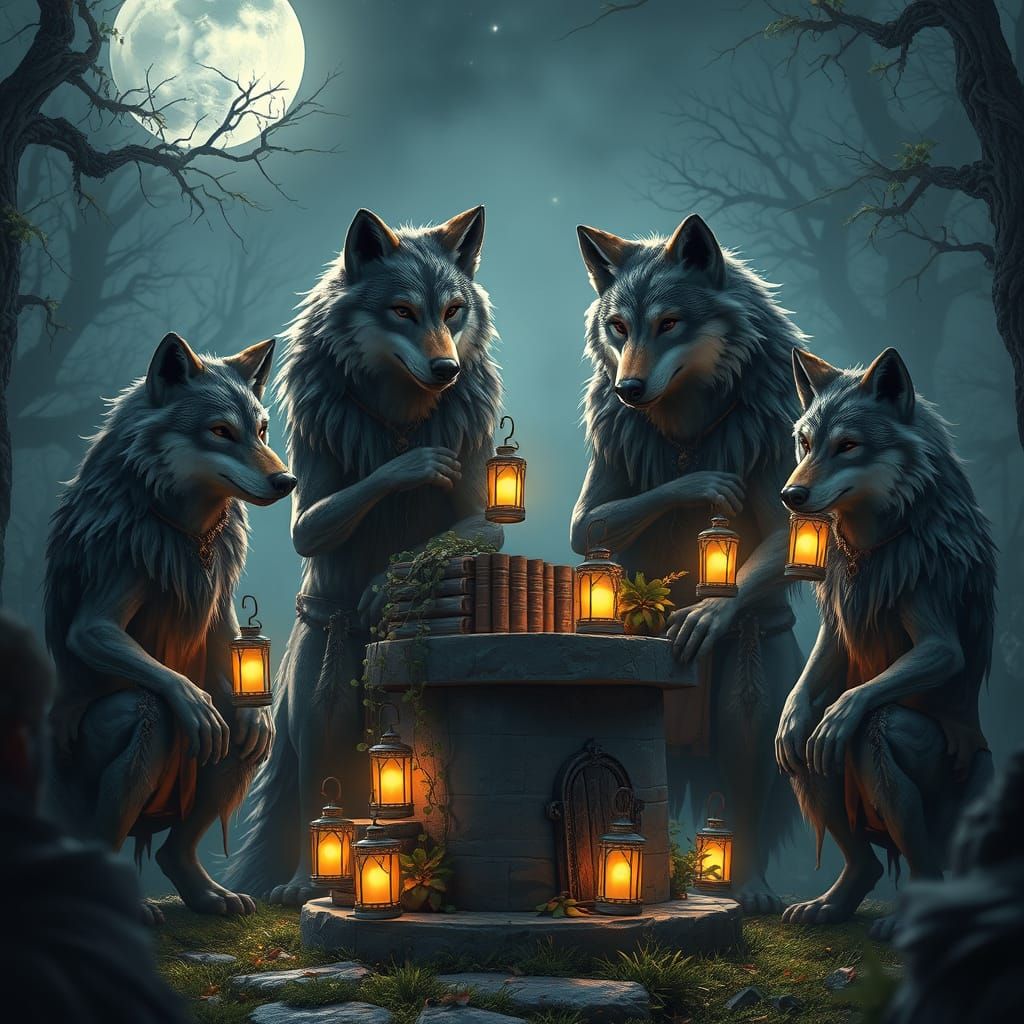 Mystical Wolves Build Enchanted Free Library in Moonlit Ceme...