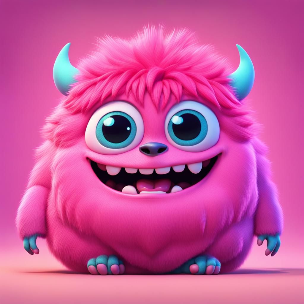 Cute Pink Furry Monster in 3D Digital Art