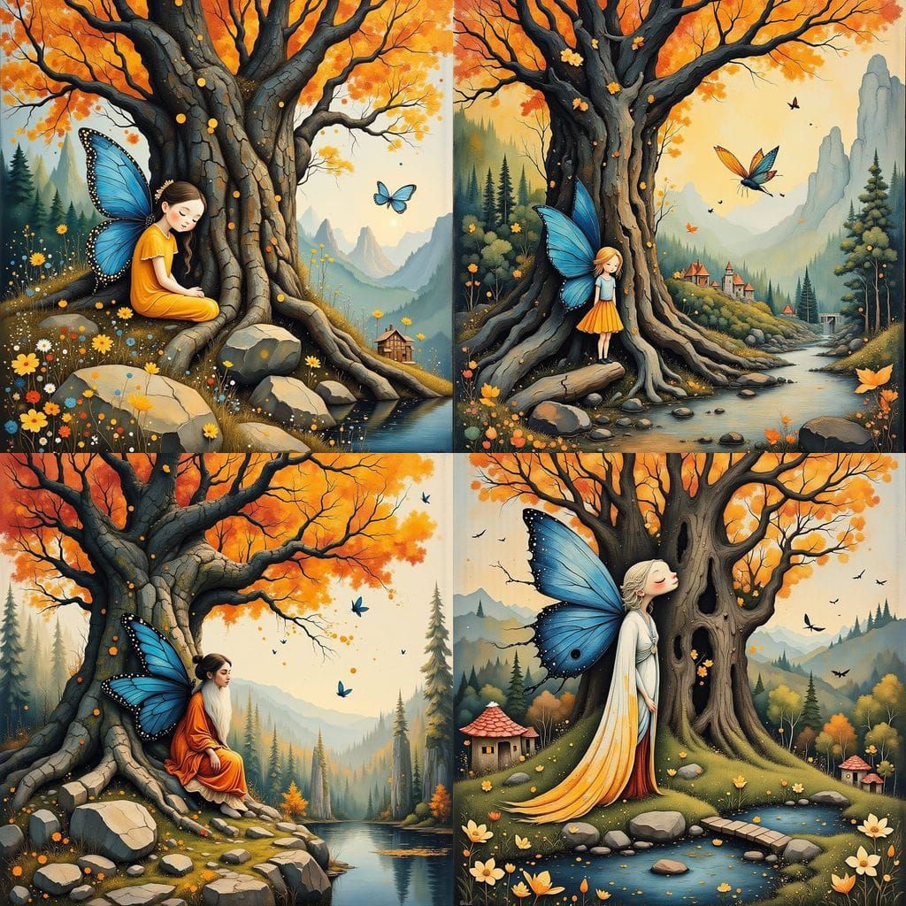 Enchanting Gnome Fairy Kingdom in Autumn Tree