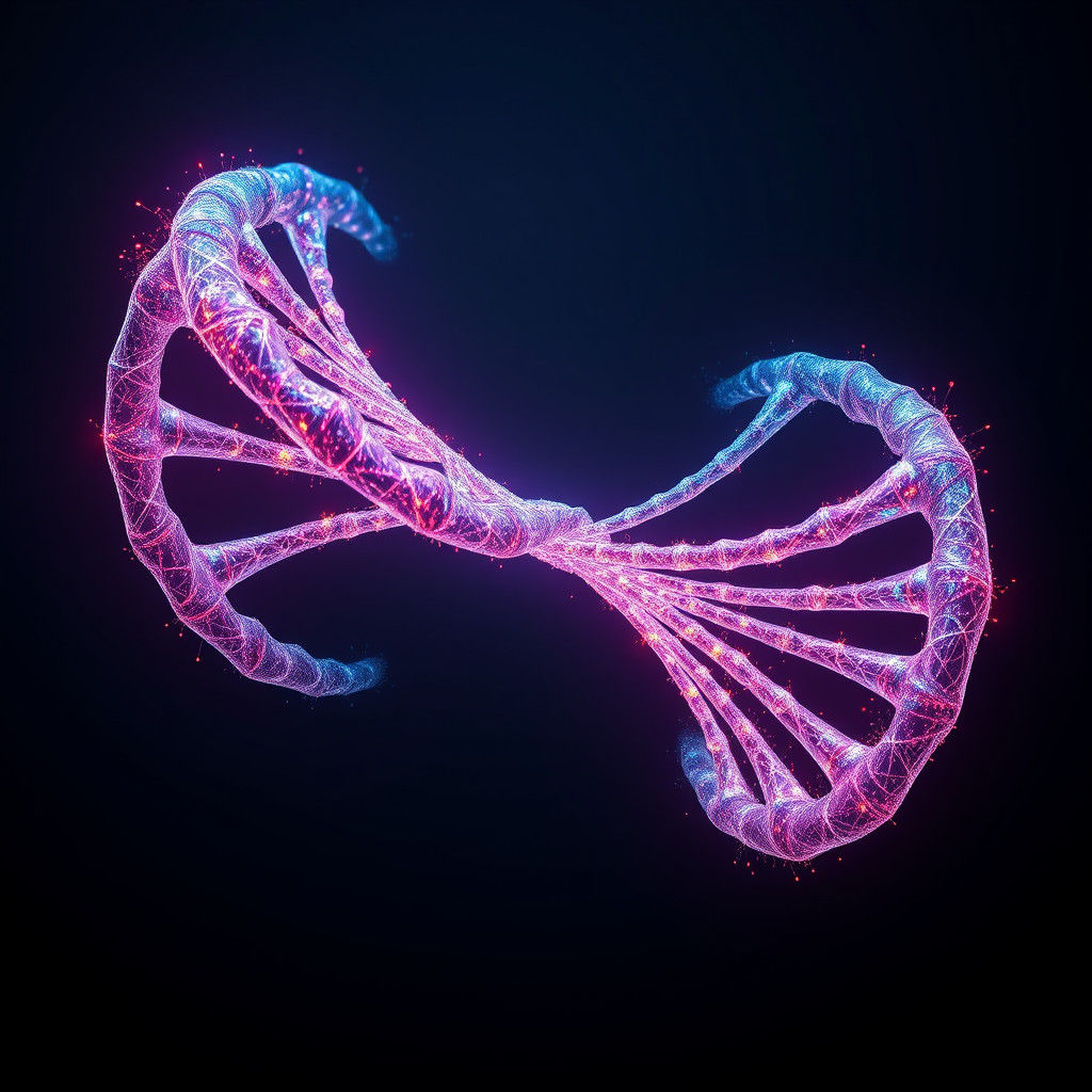 Neon DNA Helix with Binary Code, Biomechanical Art