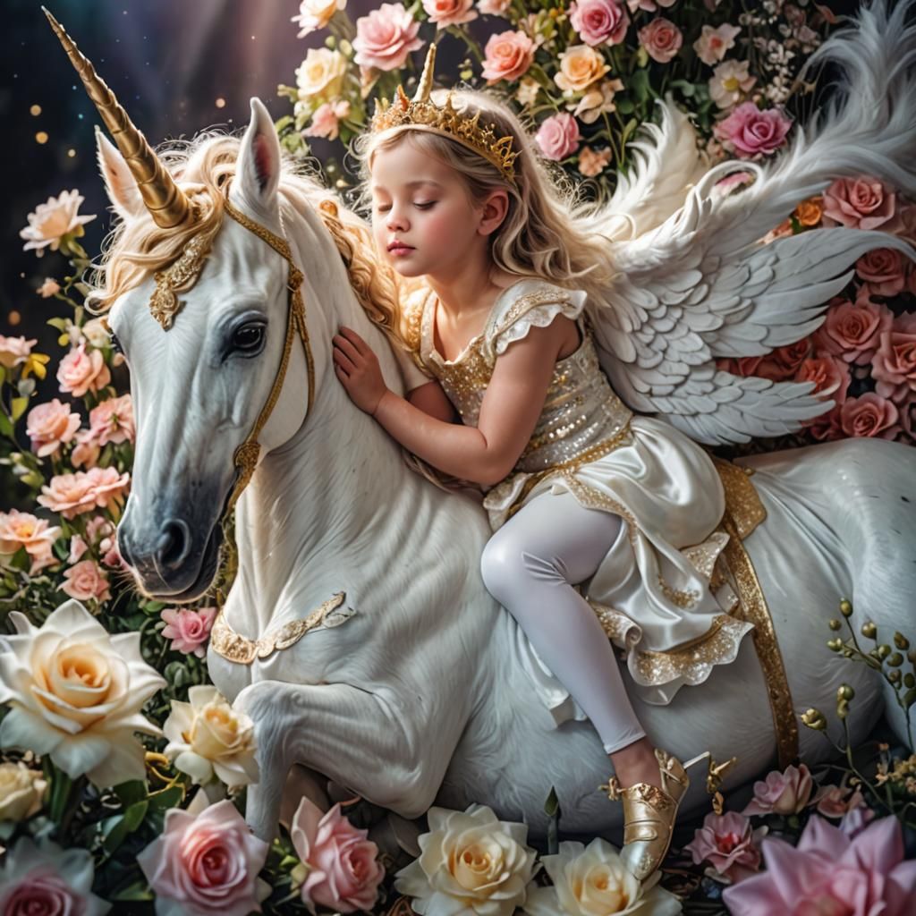 Baby Princess and Unicorn in Hyperrealistic Style